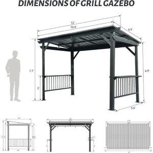 Gazebo para Asados con Techo Rígido de 6.5x12 Pies, con 2 Estantes Laterales y Techo Inclinado de Acero Galvanizado, Disponible en Nuestro Almacén de EE. UU. - Product Image 6