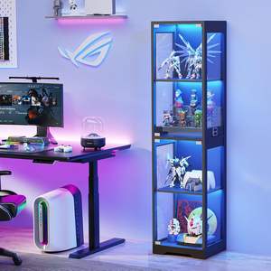 ארון תצוגה מודרני שחור בן 4 קומות עם תאורת LED בשלושה צבעים, מדף ספרים לסלון לתצוגת פריטי אספנות, צעצועים ופסלונים - Product Image 3