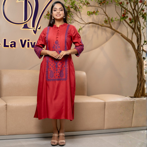 Premium Quality Wholesale Durable Embroidery Button Detail Casual Rayon Anti-Wrinkle Full Sleeve Elegant Dress for Women - Product Image 6