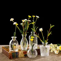 Geribbelde Transparante Bud Pot Bulk Decoratieve Wedding Custom Groothandel Ronde Nordic Kleine Mini Cilinder Clear Bloem Glazen Vaas