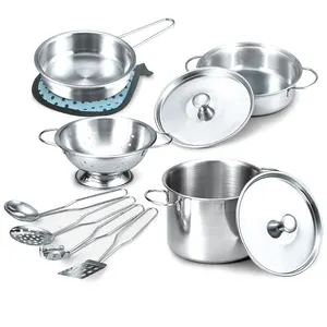 Kids Stainless Steel Cookware Utensils Set Pots and Pans Kitchen Toys for Kids Chef Game