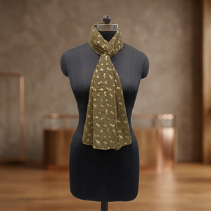 Women's Long <b>Chiffon</b> <b>Scarf</b> Olive Green With Gold Foil Print Lightweight Daily Wear All Seasons Fashion Accessory - Product Image 3