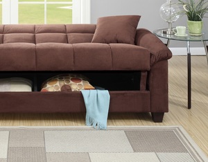 Living Room Adjustable <b>Sofa</b> Chocolate Color Microfiber Plush Storage Couch 1pc Futon <b>Sofa</b> w Pillows - Product Image 6