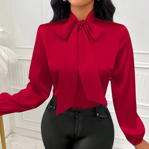 Camisa de Satén para Mujer 2026 con Lazo y Mangas Largas, Blusa de Chifón con Lazo, Elegante Camisa de Oficina para Dama - Product Image 1
