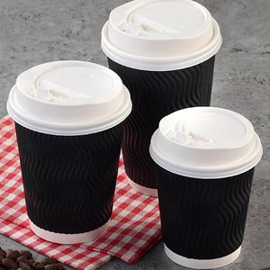 Vasos de Papel Desechables Ecológicos de Doble Pared para Café y Agua Mineral, de 8oz-16oz, Totalmente Negros, con Tapa y Logotipo Personalizado - Product Image 4
