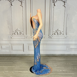 Abiti da sera con diamanti blu <span class=keywords><strong>farfalla</strong></span> abito da Club estivo di alta classe blu cristallo abiti da sera di lusso - Product Image 5