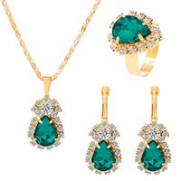 Ensemble de bijoux 4 pièces avec pendentif goutte d'eau en cristal rouge, strass et zircon bleu, vert, blanc, noir – Collier, boucles d'oreilles et bague pour mariage