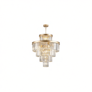 Lámpara de araña de cristal dorado de 23.6 pulgadas de diámetro, moderna, colgante, para comedor, sala de estar, LED E26, hierro dorado - Product Image 1