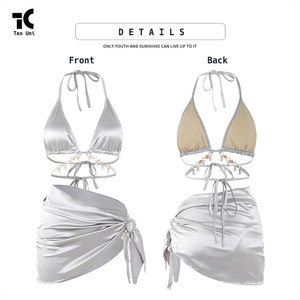 Hot 2024 New Fashion Bikini Trajes <span class=keywords><strong>de</strong></span> baño <span class=keywords><strong>de</strong></span> lujo Triángulo sensible a la luz Bikini Jewelry Falda Conjuntos Sweet Spicy Girl Beach Wear - Product Image 5