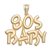 Pendentif Hip Hop 80's Baby en Argent 925 Plaqué Or pour Enfants, Polissage Haute Brillance, Rhodium, Polissage DC Cut