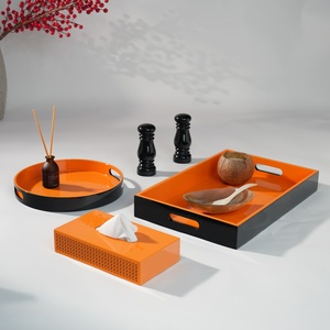 Plateaux de service décoratifs en laque haute brillance avec poignées, plateaux empilables pour la maison, l'hôtel et le restaurant - Product Image 2