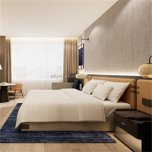 Cost Effective 3 Star Hotel <b>Bed</b> Set Custom King <b>Queen</b> <b>Size</b> MDF Wooden Panel <b>Bed</b> Frame With Integrated Headboard & Side Table - Product Image 4