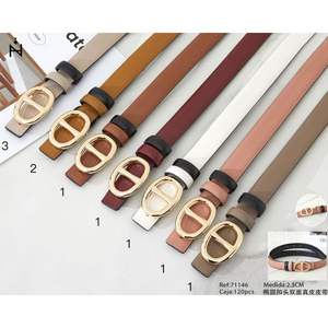 Cinturón de cuero genuino de doble cara con hebilla ovalada de 2.3 cm para mujeres y hombres, accesorio de moda. - Product Image 1