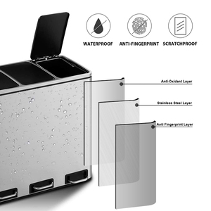 Contenedor de <span class=keywords><strong>Reciclaje</strong></span> de 3 Compartimentos y 54L con Función de Cierre Suave, Cubo de Basura Grande de Acero Inoxidable para <span class=keywords><strong>Cocina</strong></span> - Product Image 4
