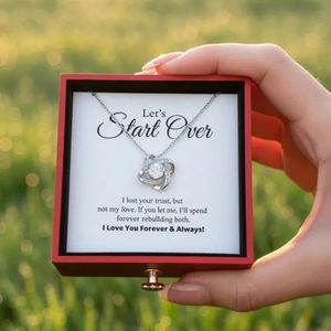 กล่องดอกกุหลาบอมตะพร้อมสร้อยคอเงินรูปปมรักและการ์ดข้อความสั่งทำพิเศษสำหรับวันวาเลนไทน์ "เริ่มต้นใหม่" พร้อมคำขอโทษ - Product Image 3