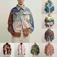 Manteaux amples imprimés abstraits pour hommes, mode automne, col rabattu, boutonné, veste Hipster pour hommes, Streetwear décontracté d'hiver, nouvelle collection
