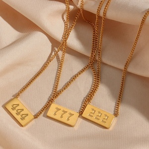 Collares de cadena cubana con colgante cuadrado de número angelical de <span class=keywords><strong>111</strong></span> a 999, chapados en oro de 18 quilates, de acero inoxidable, con perlas, joyería que no se deslustra - Product Image 4