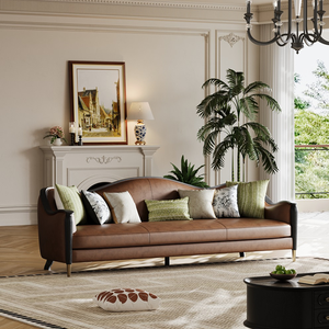 <span class=keywords><strong>Canapé</strong></span> en cuir et bois massif de style américain, quatre places, pour petit appartement, salon, antique et moderne, avec rembourrage en éponge - Product Image 1