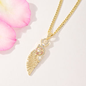 Collier tendance avec pendentif en forme <span class=keywords><strong>de</strong></span> <span class=keywords><strong>plume</strong></span>, zircon, plaqué or 14 carats, laiton, croix, colliers religieux - Product Image 2
