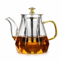 Théière en verre avec infuseur, compatible avec les plaques de cuisson, en acier inoxydable 304, avec infuseur amovible en verre borosilicate résistant à la chaleur, 400, 600, 800, 1000 ml