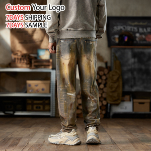 Custom Paint High Quality Weg Denim <b>Jeans</b> Pant Streetwear Vintage Distressed Wholesale Splatter Baggy Straight Fit for Men <b>Jeans</b> - Product Image 3