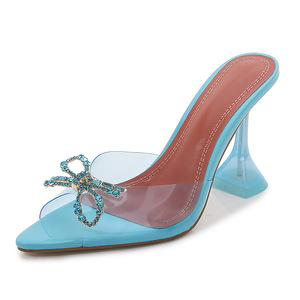 Factory Direct Supply AnninaMuabbi Summer High Top Pointed Toe Red <b>Bow</b> Rhinestone Buckle Wedding <b>Shoes</b> 9cm Heel Fashion Sandals - Product Image 5
