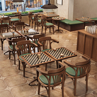 Ensemble table et chaises de style rétro en bois pour café, avec plateau en carrelage effet pierre, table carrée de bar western, table et chaise de restaurant western