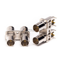75ohm Nickel Plated Right Angle BNC Female Male Connector Conn Jack Through Hole 50 75 Ohm for Right Angle PCB Mount 2 Ports