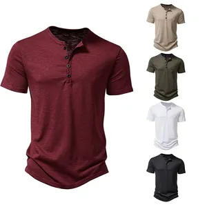 T-<span class=keywords><strong>shirt</strong></span> polo Henley en coton de bambou pour <span class=keywords><strong>homme</strong></span>, coupe ample, disponible en noir, blanc, kaki, vert, rouge, vêtements décontractés, vente en gros - Product Image 1