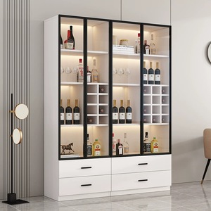 Étagère de présentation murale pour salon, design moderne, vente en gros, étagère de rangement murale, éclairage LED, support en bois noir, vitrine avec portes en verre - Product Image 1