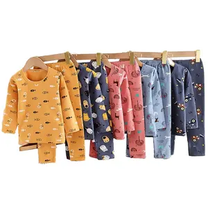 Conjunto de pijama con estampado de dibujos animados para niños, ropa de algodón puro para el hogar, Otoño/Invierno