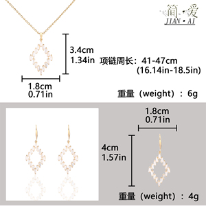 Conjuntos de pendientes y collares con colgante geométrico de circón a la moda para mujer, conjuntos de joyería baratos chapados en oro al por mayor - Product Image 6