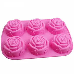 3d 고무 조각 단일 꽃 장미 모양 푸딩 케이크 비누 침대 금형 6 캐비티 바 실리콘 비누 금형