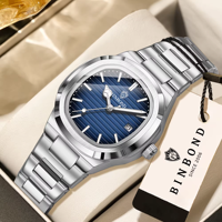 Jam Tangan Wanita BINBOND 1885L Model Baru Diameter 35mm Dial Bercahaya Mewah Bahan Stainless Steel Tahan Air Warna Biru
