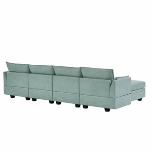 Hiện đại U hình cắt góc <span class=keywords><strong>sofa</strong></span> cho phòng khách Modular vải 3 chỗ ngồi đảo ngược <span class=keywords><strong>sofa</strong></span> với gỗ chân lưu trữ - Product Image 4
