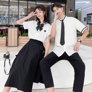 Ensemble chemise et jupe d'été pour lycéenne, uniforme scolaire de style preppy britannique, uniforme scolaire pour la saison de la remise des diplômes - Product Image 4