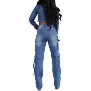 New Casual Long Sleeve Long <b>Pants</b> Multi-Pocket Washed Denim Two Piece Set Women Fashion - Product Image 4