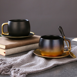New Simple Ceramic Cup and Saucer Light Luxury High Appearance Level Exquisite Black Gold Coffee <b>Set</b> - Product Image 1
