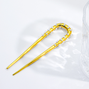 न्यायनोवा हस्तनिर्मित 18k सोने के स्टेनलेस स्टील हेयरपिन सुरुचिपूर्ण यू आकार हेयर स्टिक महिलाओं के बाल क्लिप कोरियन शैली के बाल - Product Image 5