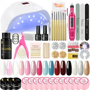 UV Color Gel Set Gel de Extensão UV Com Lâmpada De Prego Atacado OEM Nail Drilling Machine 30ml Cleanser Plus Em Um Conjunto Private Label