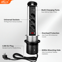 Prise de courant escamotable manuelle pour meubles de cuisine et de bureau, compatible UE, Royaume-Uni, États-Unis, avec chargeur USB Type-C