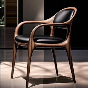 <span class=keywords><strong>Fauteuil</strong></span> nordique MinimalistWood Chaise arrière en cuir en bois de noyer massif minimaliste pour la maison - Product Image 3