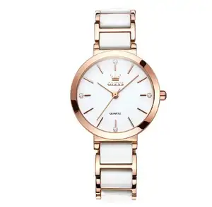 OLEVS jam tangan wanita Quartz, jam tangan gelang wanita elegan mewah tali jam keramik 5877