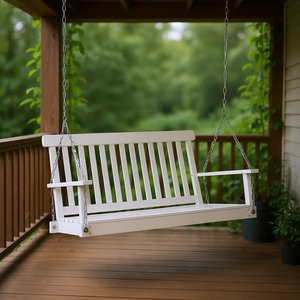 Balançoire de patio extérieure 2 places, design à lattes blanches, chaise suspendue pour véranda, capacité 440 lbs, mobilier en bois - Product Image 2