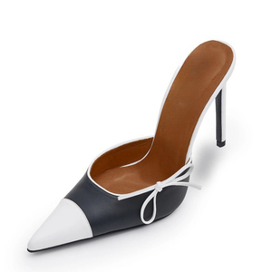 Sandales à nœud latéral pour femmes, grande taille 45, sexy, à talons aiguilles, bout pointu, style mules patchwork - Product Image 3