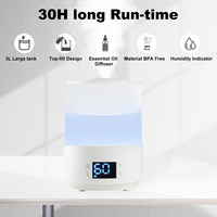 Humidificateur à ultrasons 3L en plastique, diffuseur d'huiles essentielles de table, aromathérapie, commande tactile, silencieux (<36dB)