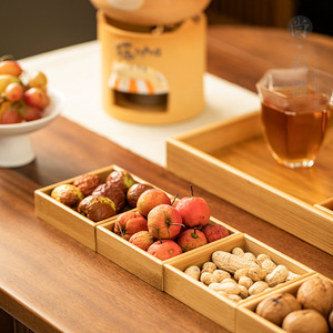 Juego de bandeja de bambú para té y aperitivos, 6 piezas, rectangular dividido, multifuncional, para almacenamiento de frutas, dulces, uso doméstico - Product Image 2