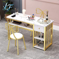 Ensemble de manucure moderne avec plateau en MDF à texture marbre, mobilier de salon, cadre en métal, table et chaise pour salon de manucure