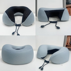 Oreiller de voyage ergonomique en mousse à mémoire de forme en forme de U pour le cou, avec pochette de rangement à cordon pour avion, voiture, bureau, sieste - Product Image 4