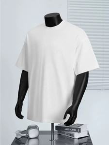 Camiseta de gran tamaño con cuello acanalado de algodón para hombre, ropa de calle de punto de peso pesado, estampado, hombros caídos, corte cuadrado - Product Image 3